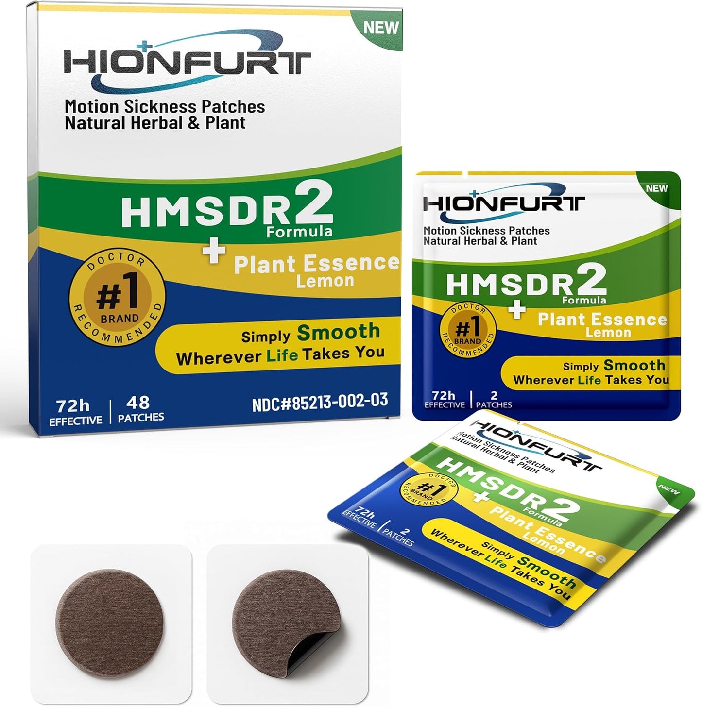 HMSDR2 48ct Motion Sickness Patches with Plant Essence – Lemon – Sea Sickness Patches for Cruise, Car, Airplane – Non-Drowsy, 72H Lasting