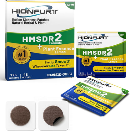 HMSDR2 48ct Motion Sickness Patches with Plant Essence – Lemon – Sea Sickness Patches for Cruise, Car, Airplane – Non-Drowsy, 72H Lasting