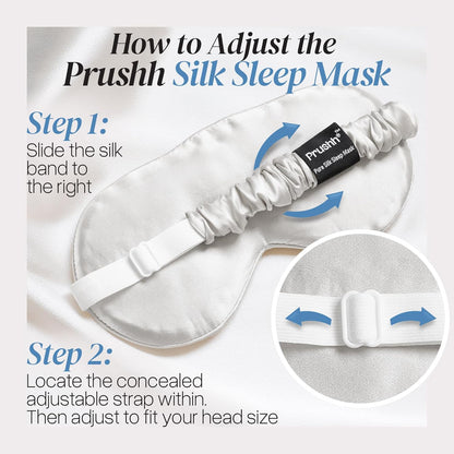 Adjustable Silk Sleep Mask Eye Covers | 100% Pure 6A Mulberry Silk | Blackout & Hypoallergenic | Concealed Strap for Women & Men | for Sleeping & Travel (Ivory White)