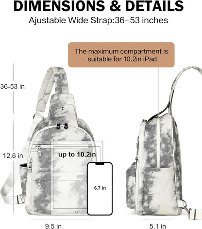 FADEON Large Sling Bag for Women, Leather Crossbody Purse Designer Anti Theft Sling Backpack, RFID Fanny Packs for Travel