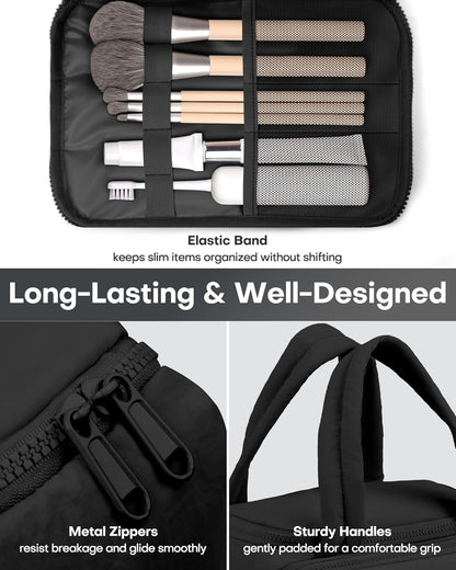 HOTOR Travel Toiletry Bag - Wide-Open Toiletry Bag for Women, Multi-Pocket Makeup Bag for Travel Essentials, Wet & Dry Separation Travel Accessories for Trip, Gym, 11.4" x 5.9" x 8.3", Black