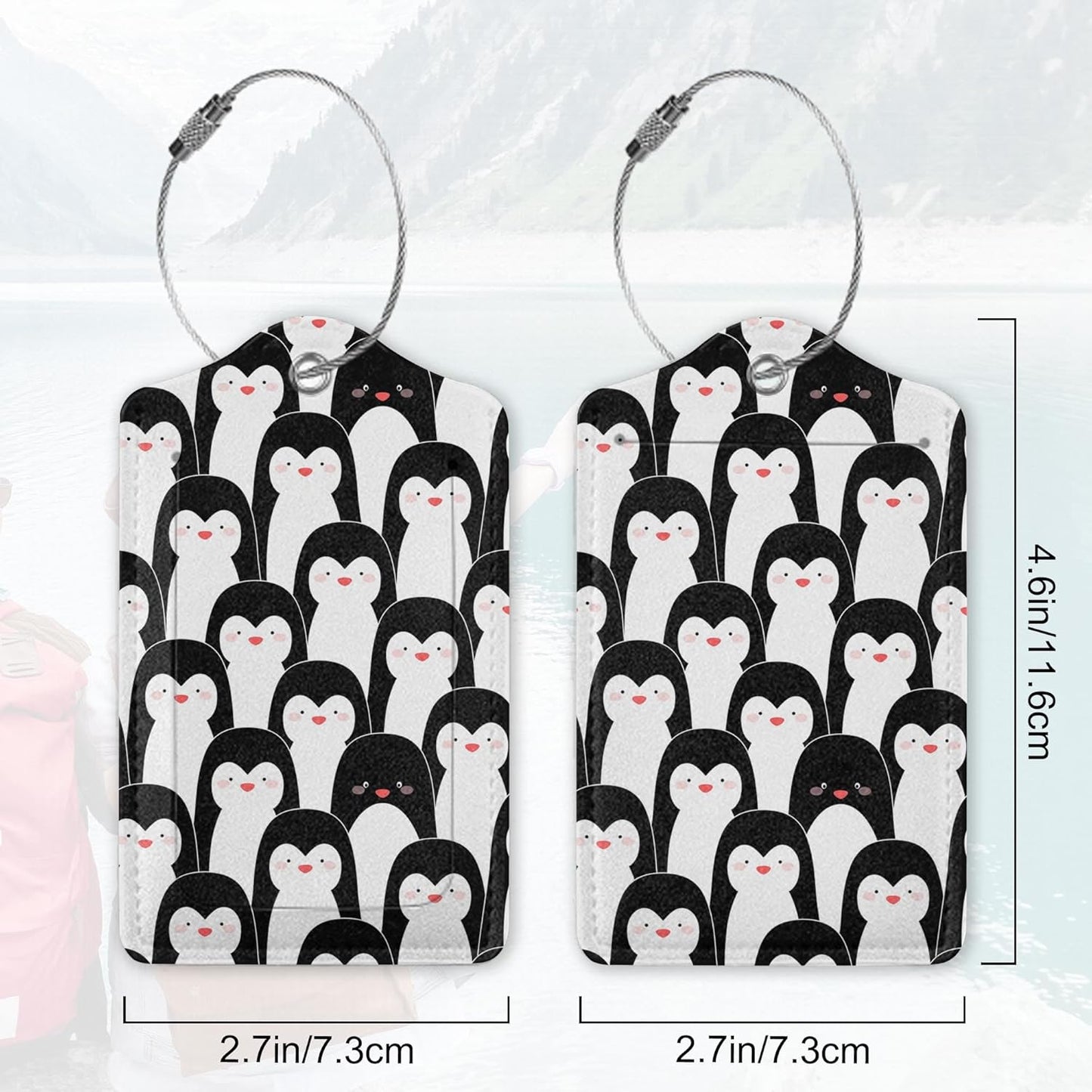 2Pcs Luggage Tag for Suitcase Penguin Animals Cute Luggage Tag with Privacy Flap & Name ID Label & Metal Loop, Travel Suitcase Tags for Women