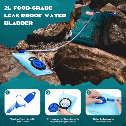 Maelstrom Hydration Hiking Backpack with 2L/3L Water Bladder, High Flow Bite Valve Camping Daypack Lightweight