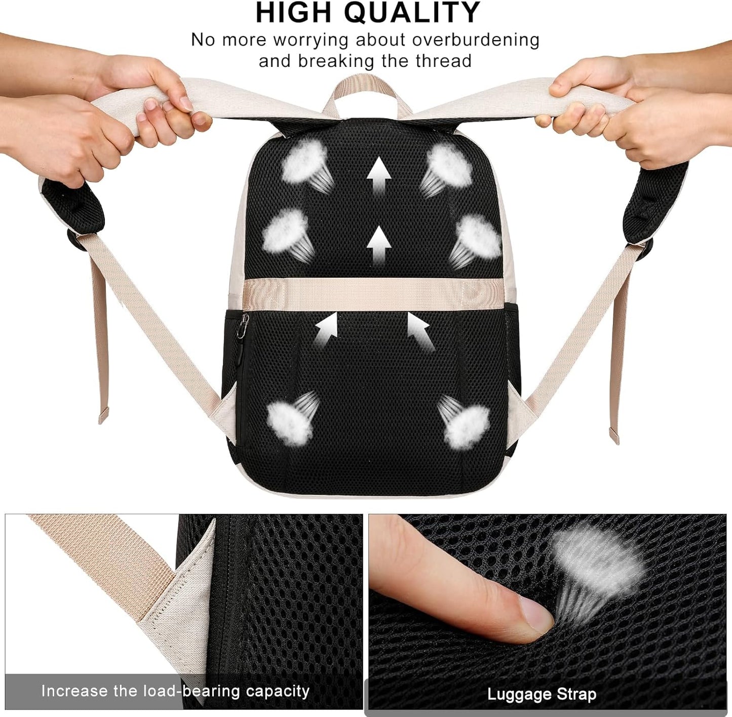 School Backpack for Teen Boys and Girls, Backpack for Men Women, 15.6 inch Laptop Back Pack for High School and College Students with USB Charging Port, Beige