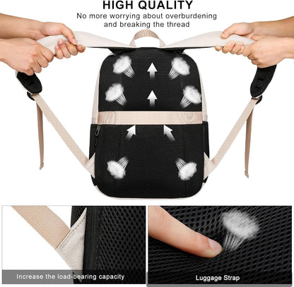 School Backpack for Teen Boys and Girls, Backpack for Men Women, 15.6 inch Laptop Back Pack for High School and College Students with USB Charging Port, Beige