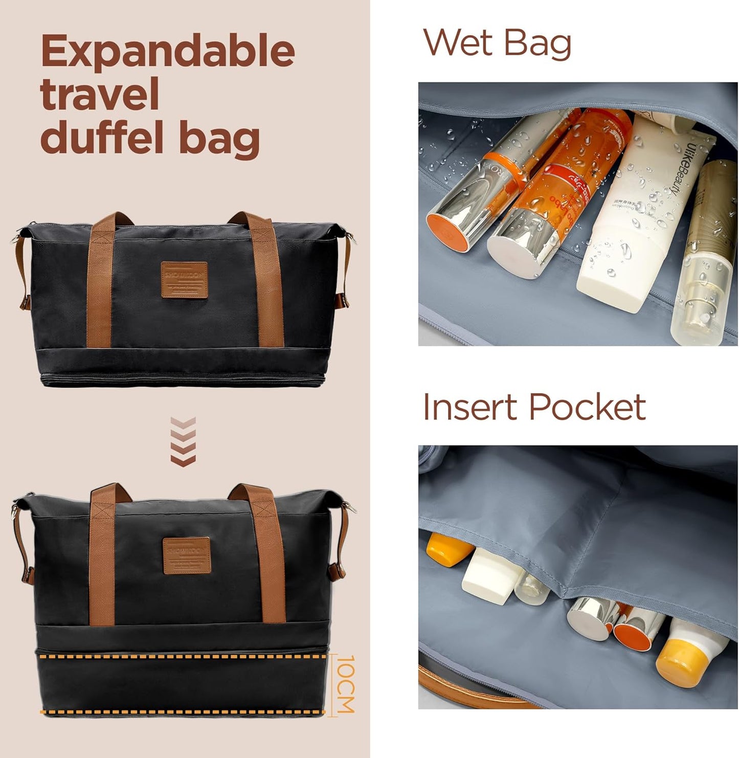 SHOWKOO Carry On Luggage Hardshell Lightweight Luggage Set, Suitcase with Double Spinner Wheels Tsa Lock White 3 piece set Black (DB/TB/20in)