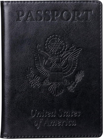 TIGARI Passport Holder for Travel Women Men, PU Leather Passport Wallet Cover Case Sleeve, Waterproof Protected Document Organizer, Family Vacation Plane Cruise Travel Essentials-Black