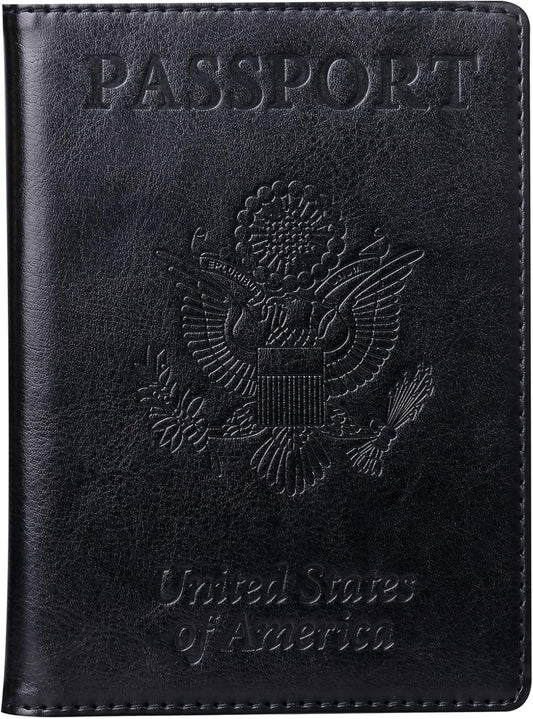 TIGARI Passport Holder for Travel Women Men, PU Leather Passport Wallet Cover Case Sleeve, Waterproof Protected Document Organizer, Family Vacation Plane Cruise Travel Essentials-Black