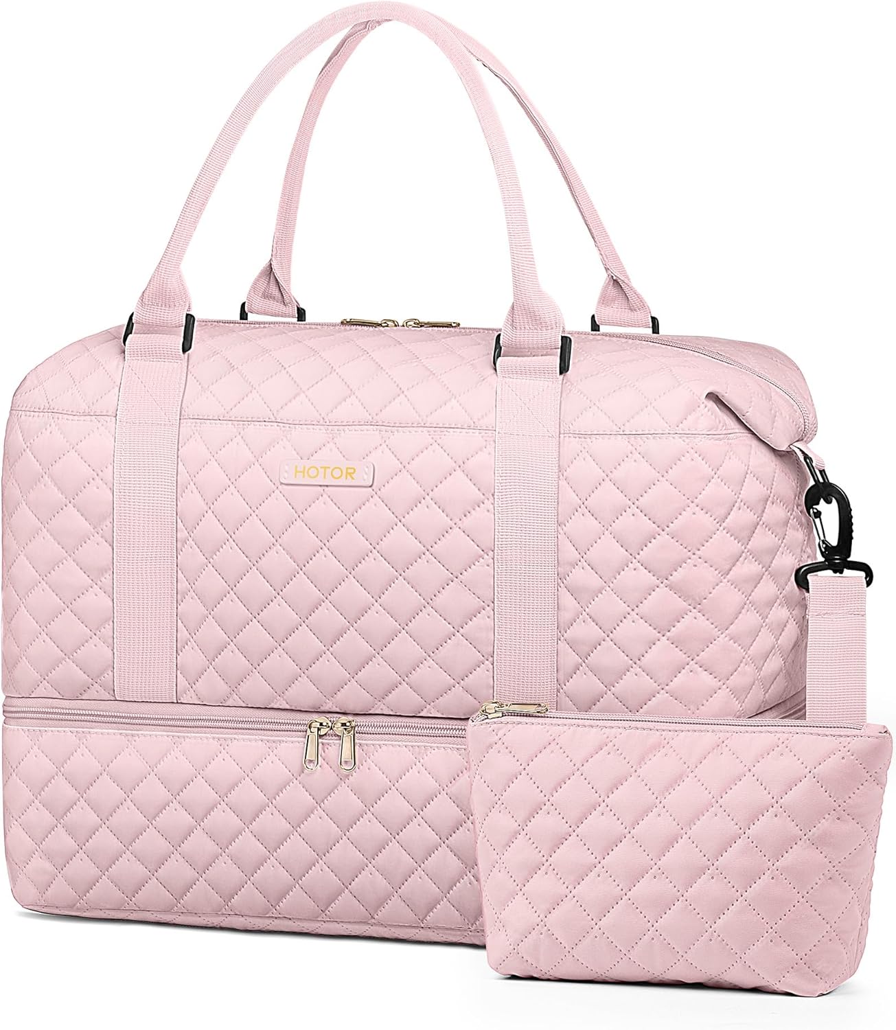 HOTOR Travel Duffel Bag - Weekender Bags for Women, Carry On Overnight Bag with Shoe Compartment, with Toiletry Bag for Travel Essentials and Travel Accessories, Pink, 13.4"×17.3"×7.9"