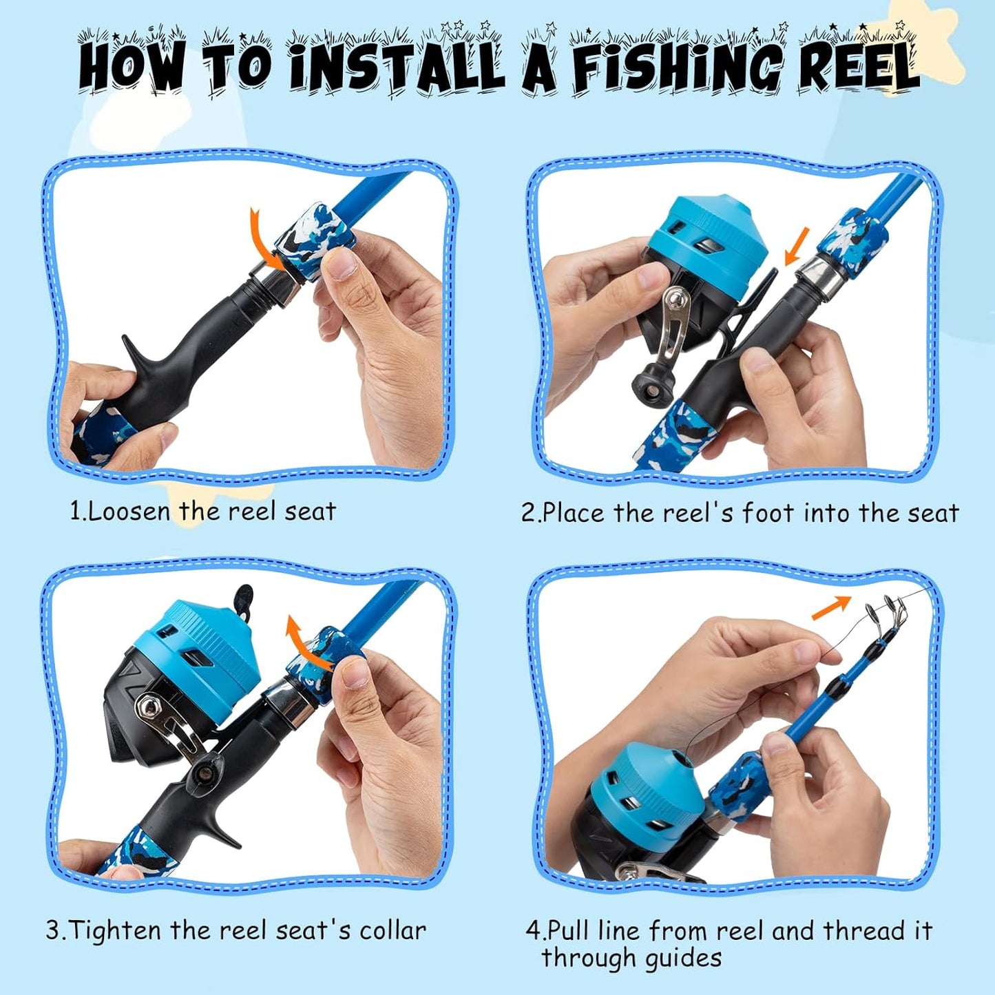 Kids Fishing Pole Set, Telescopic Fishing Rod Reel Combo Kids Starter Kit with Lures Tackle Box, Foldable Stool and Portable Bag for Boys Girls Younth