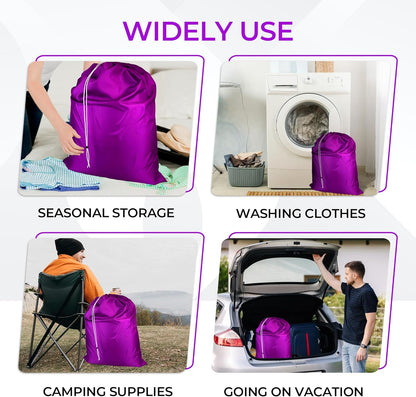 Laundry Bag with Locking Closure Drawstring – Extra Large Heavy Duty 100% Nylon, Large & Foldable Clothes Sack – Lightweight Dirty Laundry Organizer for Travel, Dorm, Gym – L 40" x H 50" (PURPLE)