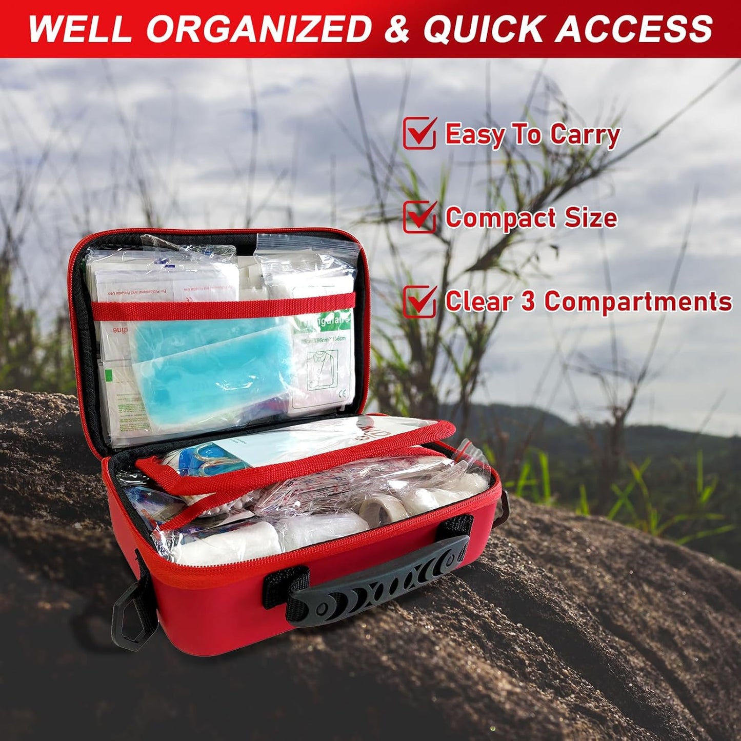 426 Piece Large First Aid Kit, Waterproof Compact Portable Hard Case Emergency Medical Kit for Home, Car, Travel, Businesses, Office, Hiking, Vehicle, Boat - Outdoor Survival Kit