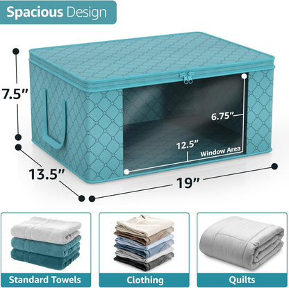 Sorbus Medium Clothes Storage Bags - Foldable Blanket Storage Bins for Organizing Bedroom, Closet, Clothing, Comforter, Organization with Clear Window, Lids and Carry Handles - Set of 9