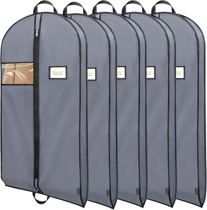 BALEINE 5PK Heavy Duty Garment Bag with Shoe Storage Travel Bag for Dresses, Suit, Coats Travel Essential (43", Grey)