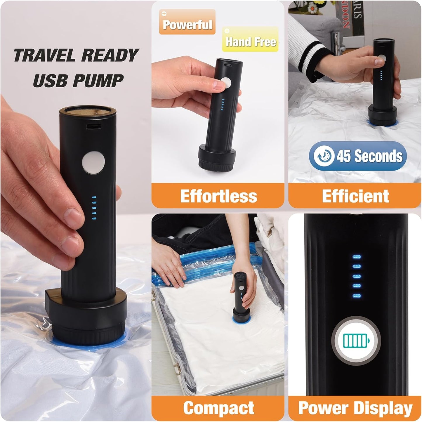 Vacuum Storage Bags with Electric Pump, 25 Pack Space Saver Bags Vacuum Seal Bags with Pump, Vacuum Sealer Bags for Clothes, Comforters, Blankets, Bedding