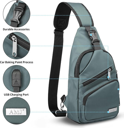AMJ Crossbody Sling Bag Men Women, Casual Shoulder Backpack, Chest Daypack Satchel for Hiking Travel
