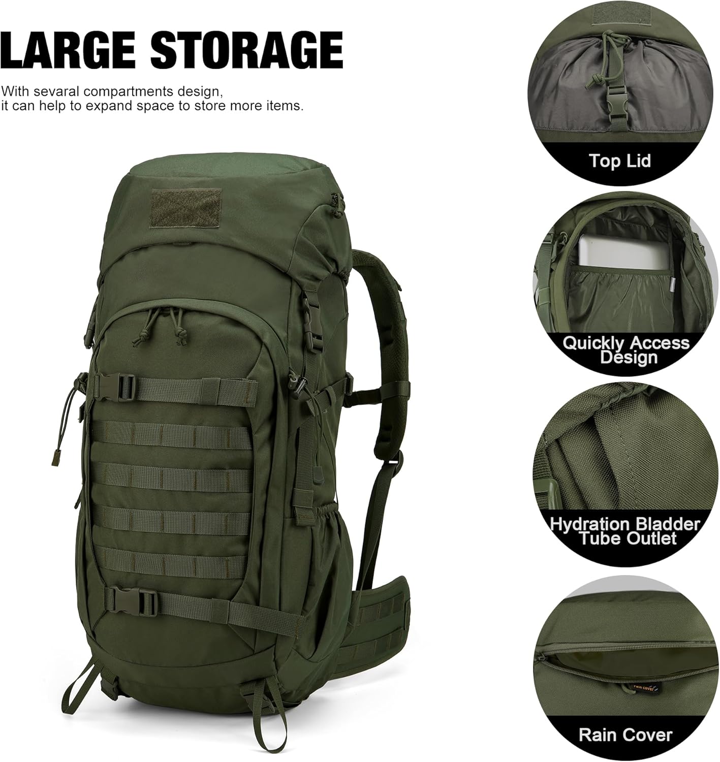 Mardingtop 50L Hiking Backpack,Backpacking Backpack with Rain Cover for Hiking,Backpacking,Rucking,Camping,Survival