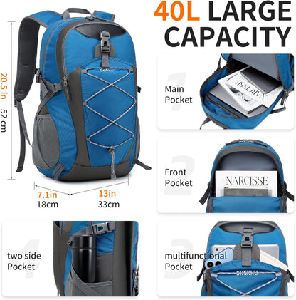 40L Hiking Backpack Lightweight Daypack Waterproof Travel Camping Backpack for Men Women Sport Packable