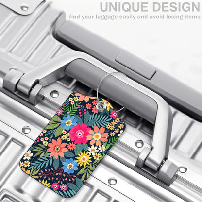 2 Pcs Colorful Flowers and Leaves Luggage Tags for Suitcases PU Leather Baggage Tags Name ID Label with Privacy Cover and Stainless Steel Loop for Men Women Travel Bag Suitcase