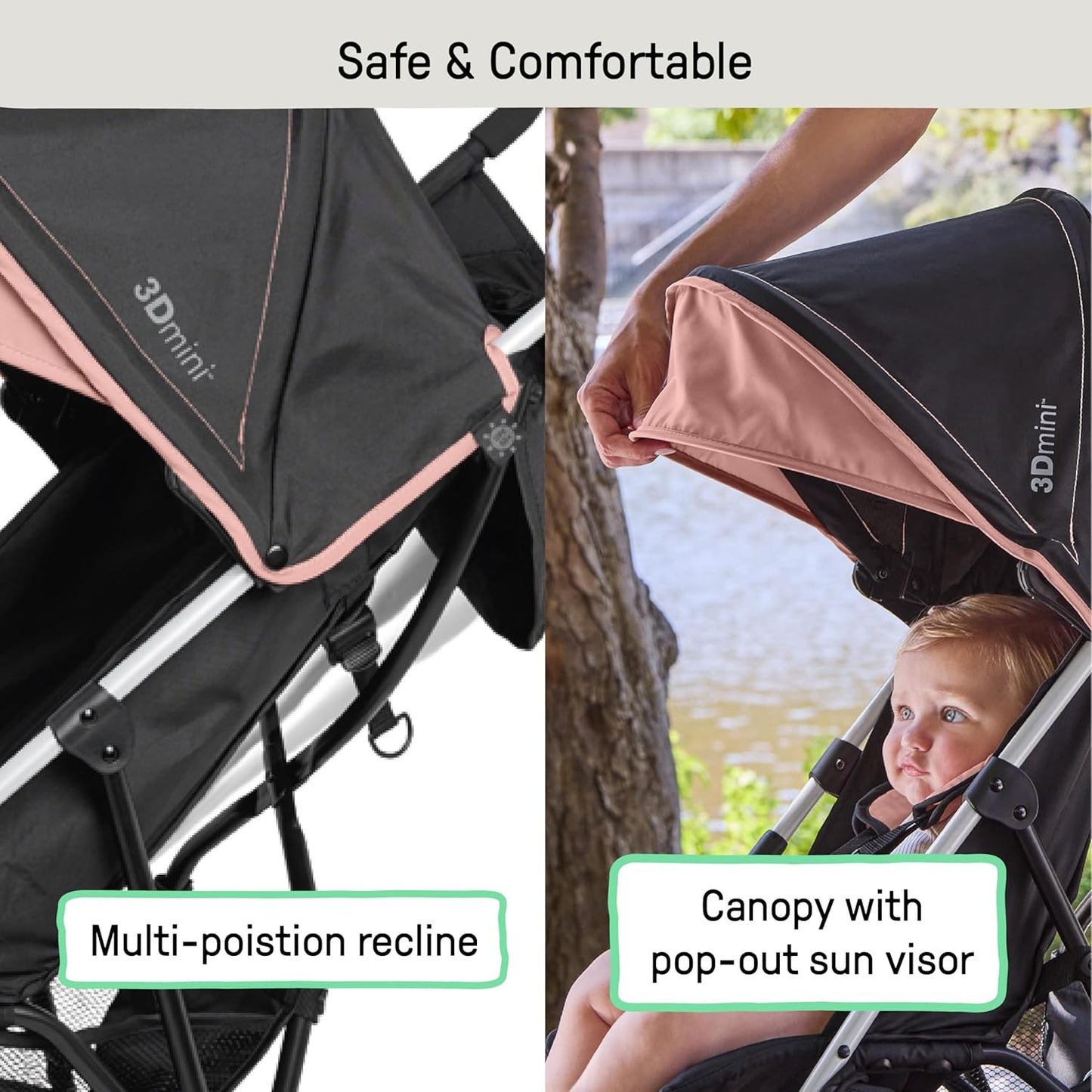 Ingenuity3D Mini Convenience Stroller – Lightweight Stroller, Compact Fold, Multi-Position Recline, Canopy with Pop Out Sun Visor and More – Umbrella Stroller for Travel, Dusty Rose Pink