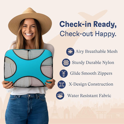 Shacke Premium 5 Packing Cubes Set - Lightweight Mesh Travel Luggage Organizers with Laundry Bag, 5-Piece Suitcase Storage System (Aqua Teal)