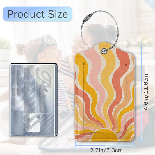 Retro Boho Rainbow Luggage Tags,2 Pack Sunrise Luggage Tag,Leather Privacy Cover ID Label with Stainless Steel Loop for Women Men Kids Girls Travel