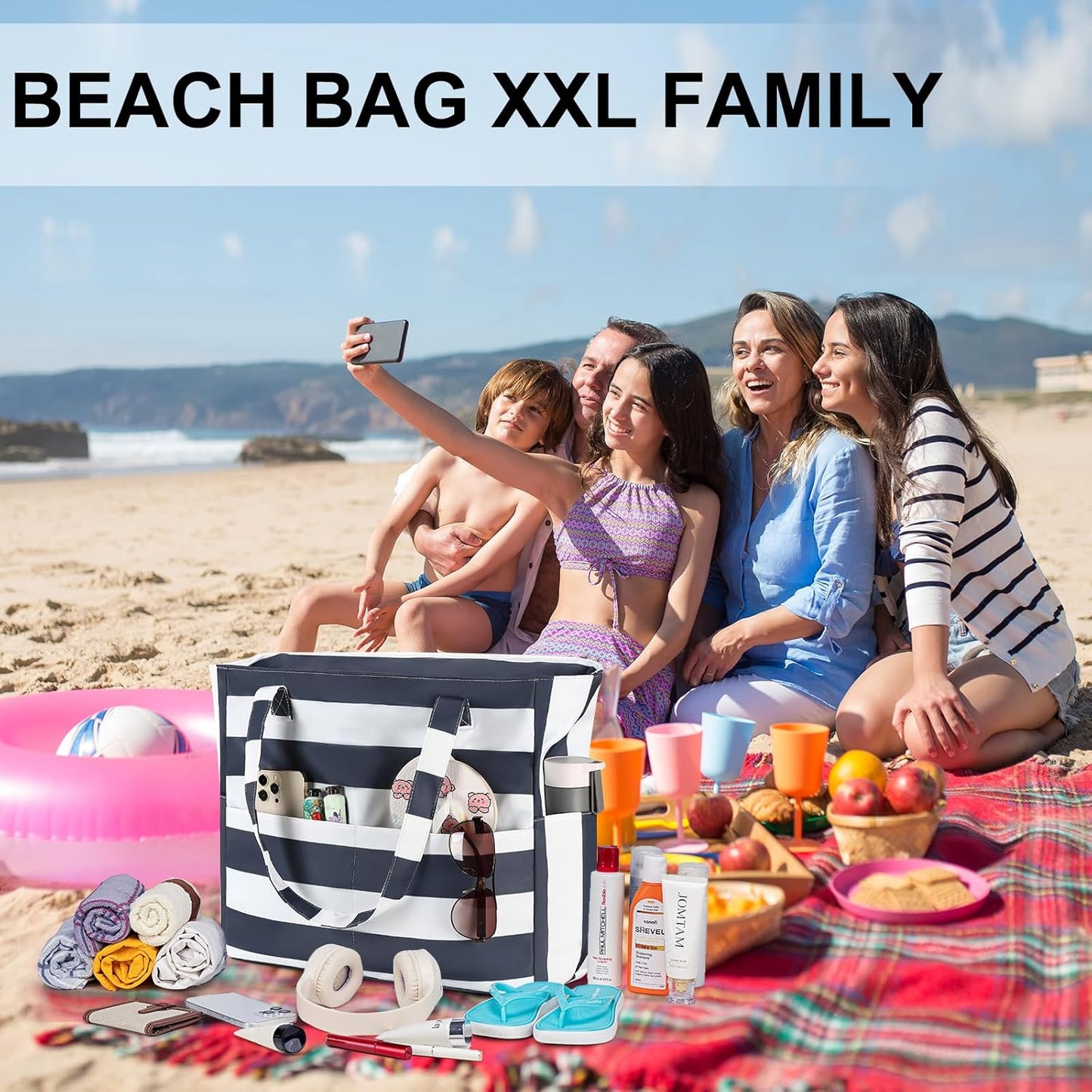 LEDAOU Beach Bag Waterproof Sandproof Women Tote Bag Pool Bag with Zipper for Gym Grocery Travel with Wet Pocket