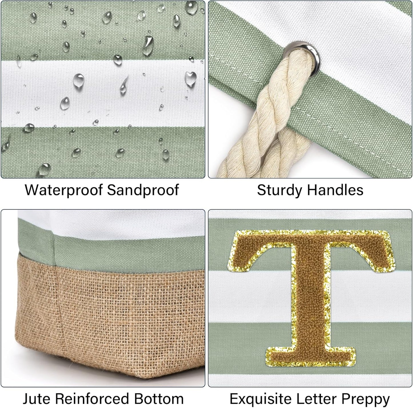 Becokan Beach Bag Initial Beach Tote with Makeup Bag for Travel Work Storage Personalized Birthday Gifts for Women Her