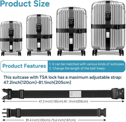 Travel Inspira TSA Lock Luggage Straps for Suitcases | Anti-Burst Protection, High Visibility Color, Easy Identification | Adjustable Heavy-Duty Belt for 20-32 Inch Suitcases