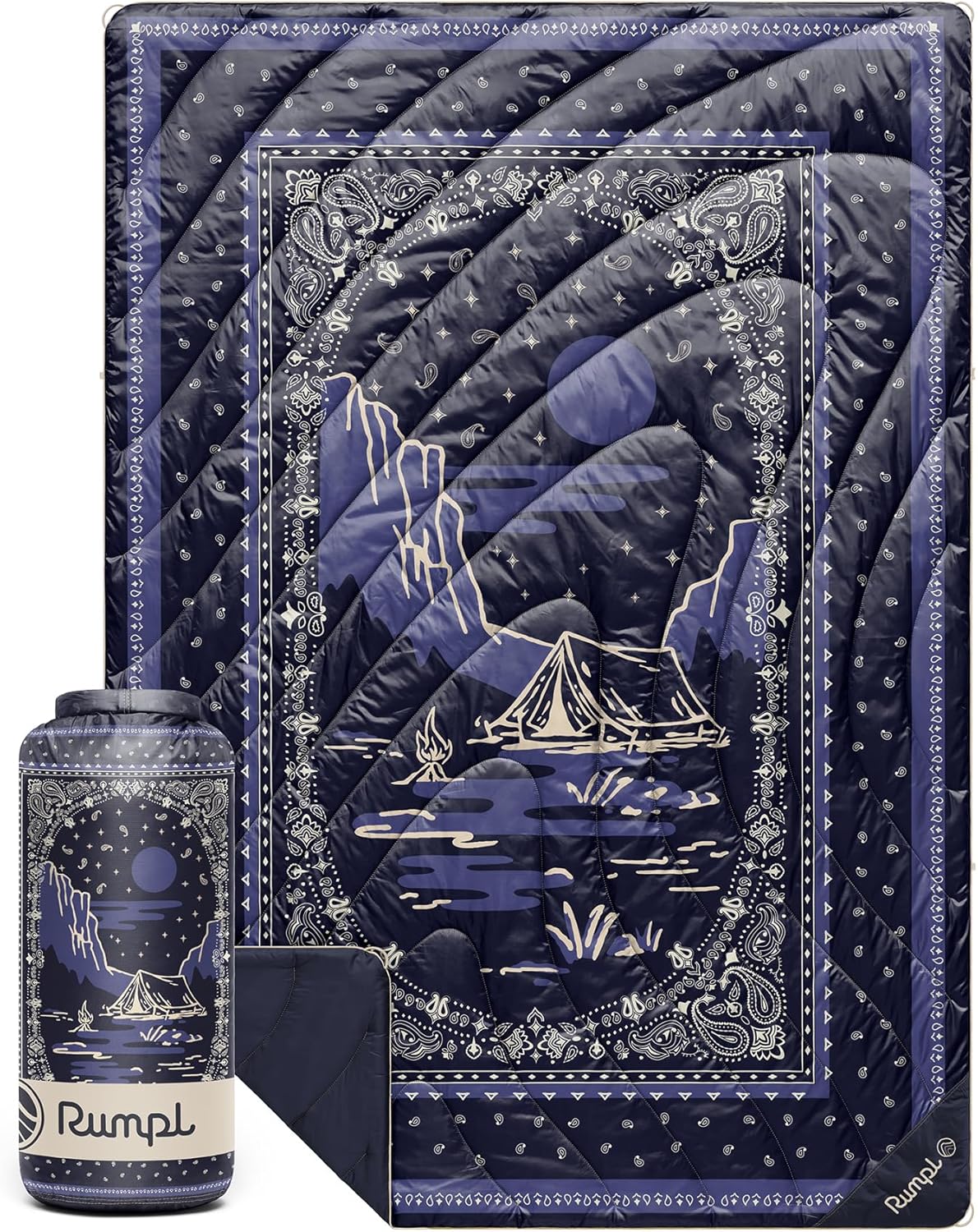 Rumpl Original Puffy Blanket - Warm, Water-Resistant Camping Blanket with 100% Recycled Synthetic Insulation, 52"x75", Original Puffy V2, Midnight Mesa Bandana