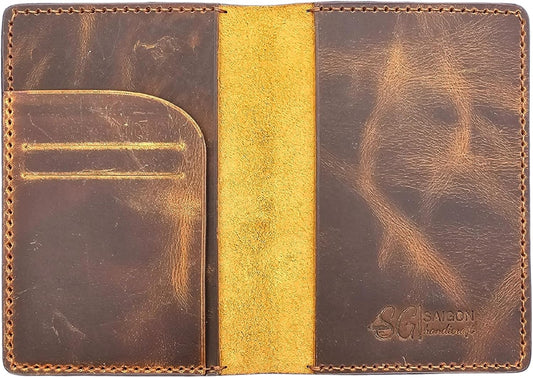 Leather Passport Holder for Men and Women - Handmade Vintage Travel Wallet - Mens Passport Case with Card Organizer - Genuine Leather Passport Cover - 2 Card Slots (Style A)