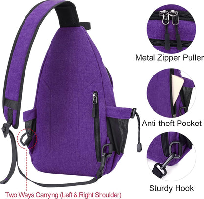 MOSISO Sling Backpack,Canvas Crossbody Hiking Daypack Bag with Anti-theft Pocket, Purple