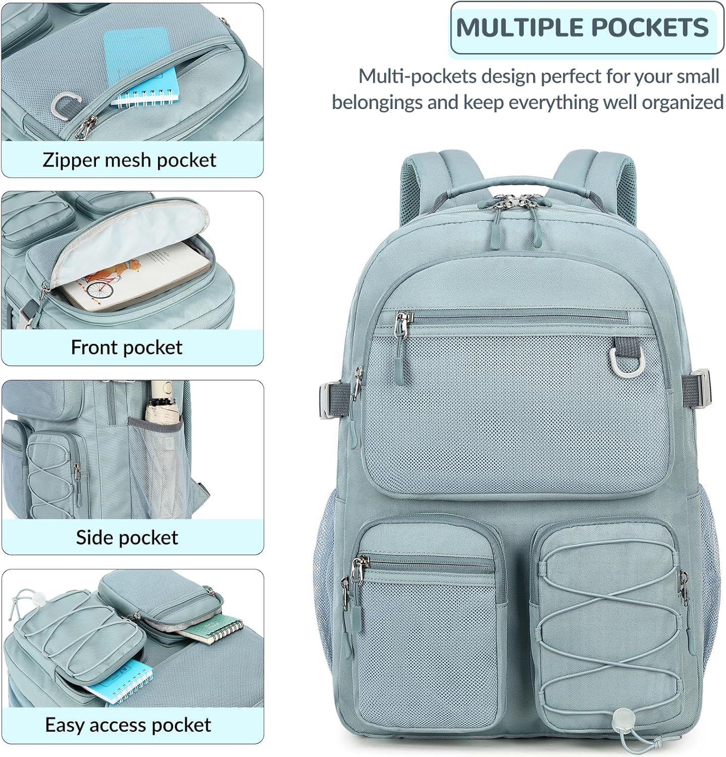 Lohol Water Resistant Backpack with Mulitiple Pockets for School Travel Outdoor College, 15.6 inch Laptop Daypack for Men and Women (Blue)