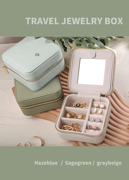 S.Leaf Travel Jewelry Organizer Travel Jewelry Boxes for Women Small Jewelry Travel Case Box Portable Travel Jewelry Case Travel Case Mini Jewelry (02_Lychee_Haze_Blue)