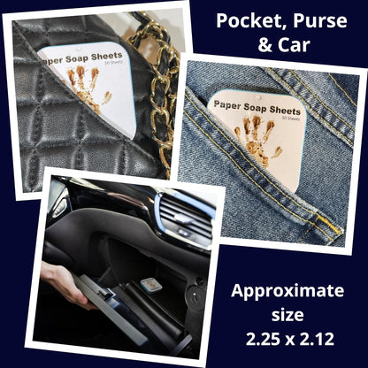 BORSALI Paper Soap Sheets - for Travel - Portable Dissolvable Dry Soap sheets; For Camping, Travel, Public Restrooms; 1 Case with 50 Pieces To Go;