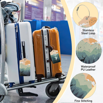 Sunset Landscape Luggage Tag for Suitcase,Mountain Tree Design with Privacy Flap Name ID Label Metal Loop, 3 Pack