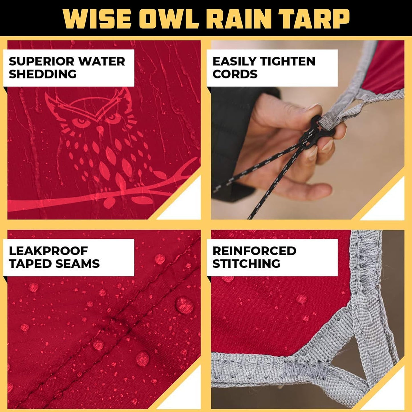 Wise Owl Outfitters Hammock Rain Fly – Waterproof Camping Tarp Cover with Tent Stakes & Carry Bag, Ultralight Shelter for Backpacking & Outdoor Shade