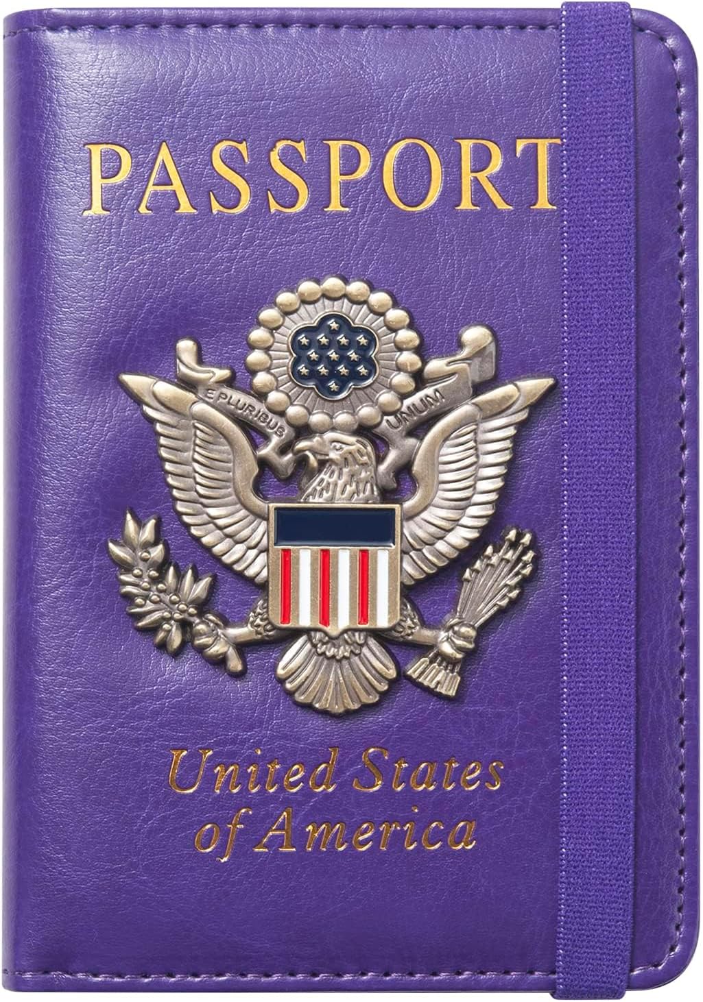 Passport Holder for Travel Passport Cover for Men Passport Wallet Case With 3D Metal Badge Protector Leather Card Case RFID Blocking Women Travel Accessories Document Organizer (Purple)