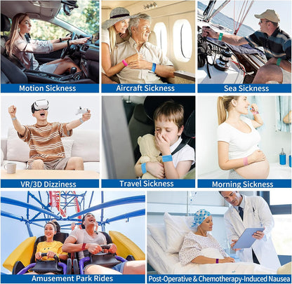 6 Pairs Motion Sickness Bands – Natural Anti Nausea Acupressure Wristbands for Morning & Motion Sickness Relief – Ideal for Car, Cruise & Flight Travel – for Adults and Kids