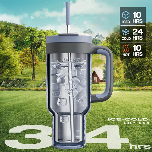 40 oz Camo Tumbler with Handle, 2-in-1 Straw and Sip Lid, Leakproof, Dishwasher Safe, Insulated Stainless Steel Travel Coffee Mug, Keeps Cold for 34 Hours, Fits in Car Cup Holder (Navy Digital)