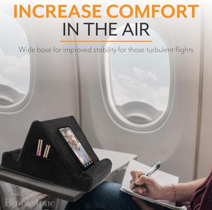 Brookstone - Memory Foam Lap Desk Tablet Holder, Holds Phones, iPads, E-Book Readers, 2 Viewing Angles, 2 Side Pockets for Accessories, Book Holder Cushion, Perfect Home, Car Travel, Flights, Black