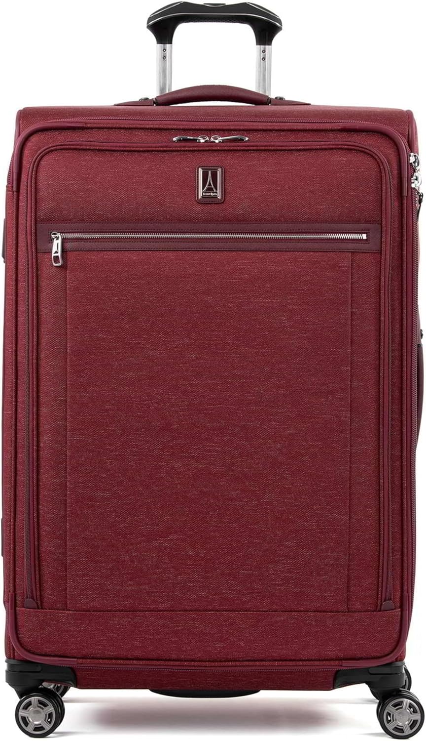 Travelpro Platinum Elite Softside Expandable Checked Luggage, 8 Wheel Spinner Large Suitcase, TSA Lock, Men and Women, Bordeaux Red, Checked Large 29-Inch