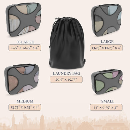 Shacke Premium 5 Packing Cubes Set - Lightweight Mesh Travel Luggage Organizers with Laundry Bag, 5-Piece Suitcase Storage System (Dark Grey)