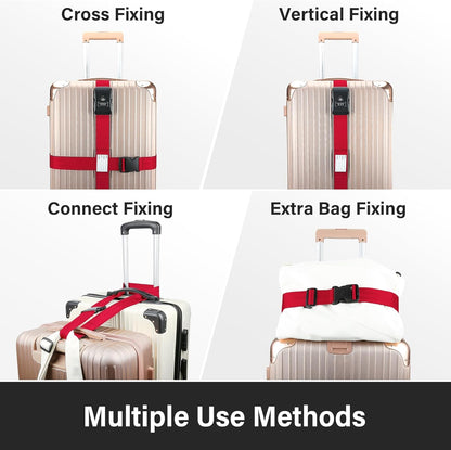 Luggage Straps, Red TSA Approved Luggage Strap Belt with Combination Lock for Suitcases, 2 Pack Adjustable Heavy Duty Cross Suitcase Straps with Name Tags for Travel, Carry On Bags, Protect Luggage