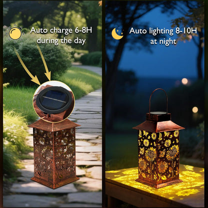 Homemory Sunflower Solar Lanterns Waterproof, Metal Hanging Hollowed-Out Metal Decor Lantern, LED Outdoor Decoration for Outside LED Lanternse for Yard, Backyard, Porch, Lawn