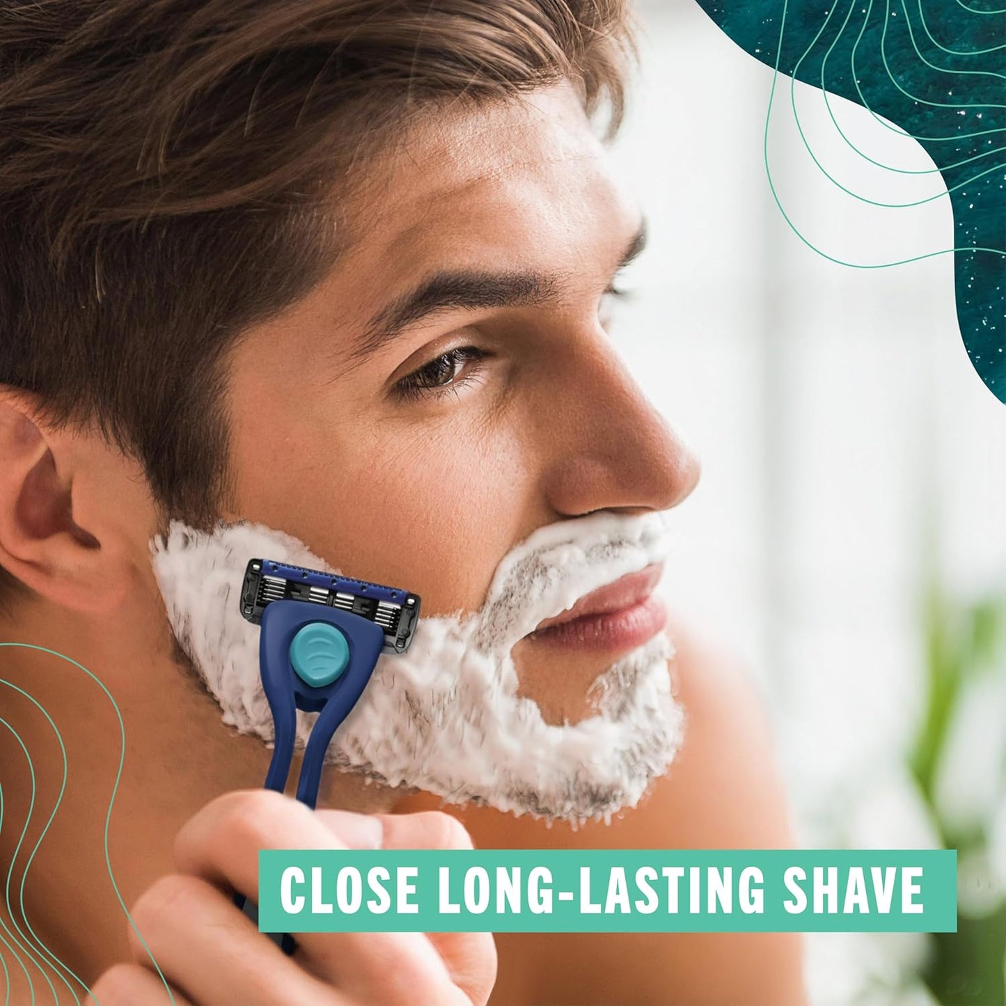 Preserve POPi Shave 5 Razor System Made with Recycled Ocean Plastic and 5-blade cartridge, Neptune Green