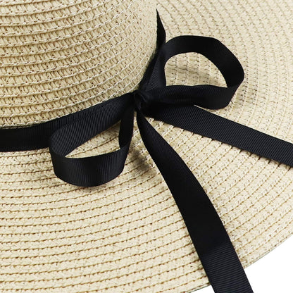 DRESHOW Beach Hats for Women Big Straw Wide Brim Summer Hat Floppy Foldable Roll up Cap Sun Hat UPF 50+