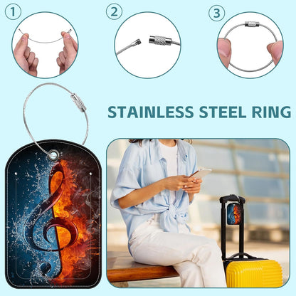Treble Clef Luggage Tag for Suitcase Set of 2 PU Leather Cute Luggage Tags with Stainless Metal Loop ID Label Privacy Flap Suitcase Tags for Women and Men Travel