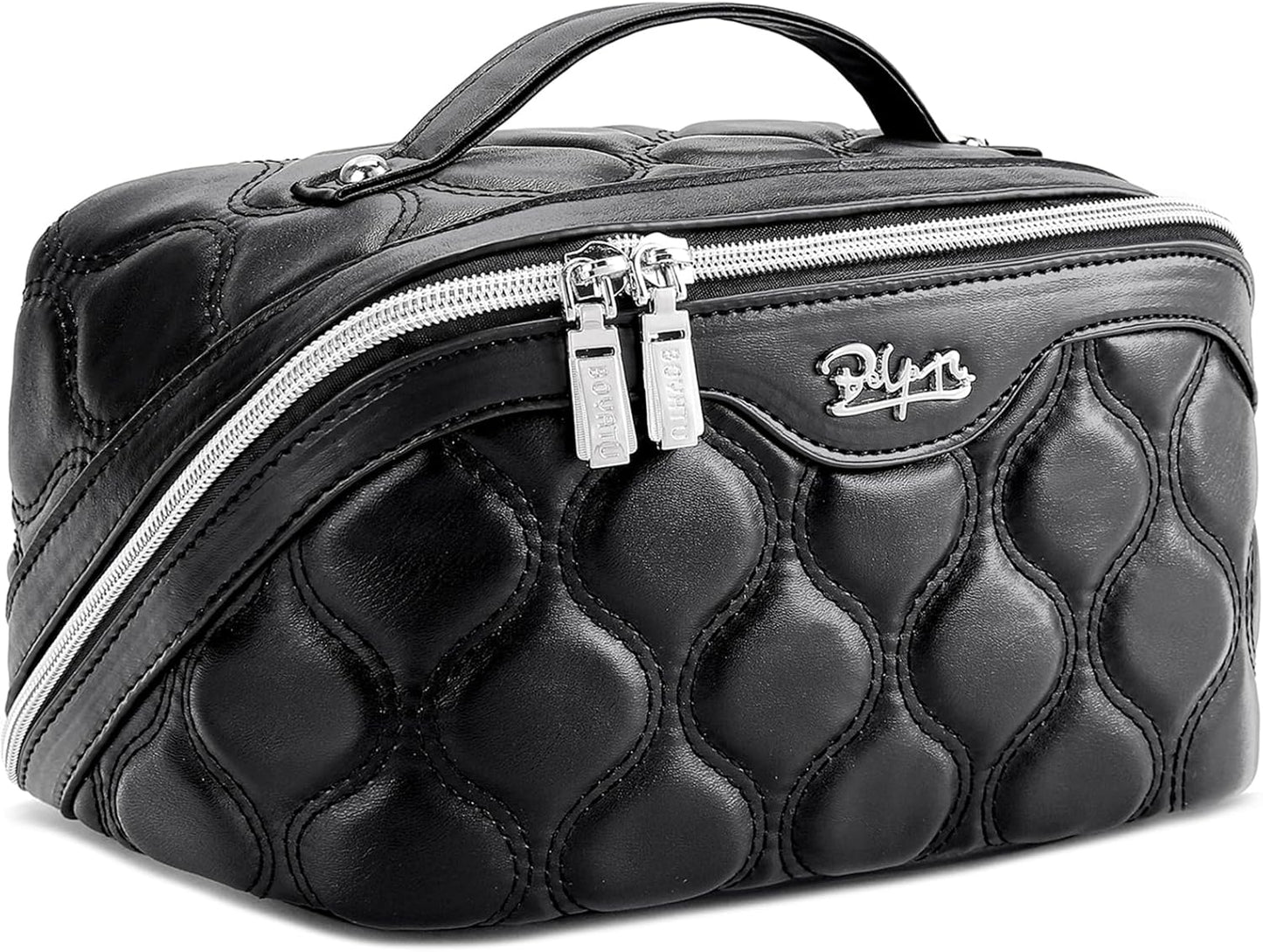 Travel Makeup Bags for Women Cosmetic Bag: Puffy Make up Bags Set of 3 - Vegan Leather Makeup Organizer - Waterproof Large Toiletry Bag with Compartments - Travel Essentials (Black)