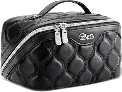 Travel Makeup Bags for Women Cosmetic Bag: Puffy Make up Bags Set of 3 - Vegan Leather Makeup Organizer - Waterproof Large Toiletry Bag with Compartments - Travel Essentials (Black)